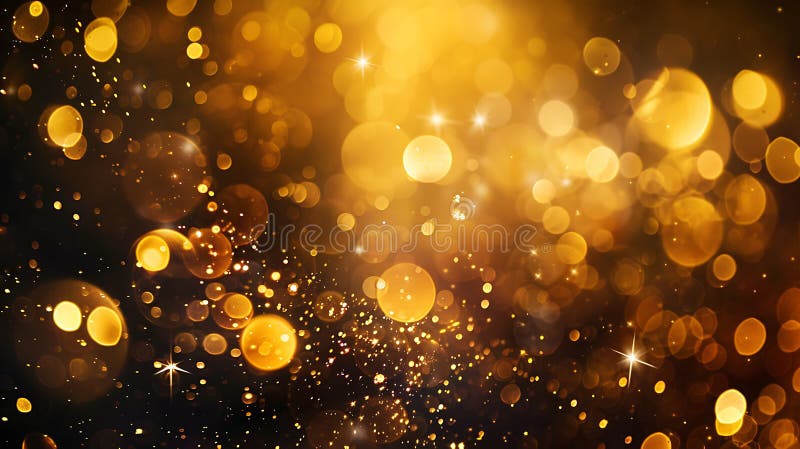 λαμπερά χρυσά λαμπάκια και φώτα bokeh σε σκούρο φόντο για εορταστικές γιορτές πανό στοκ φωτογραφία