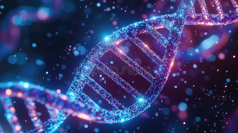 λαμπερή δομή dna helix με λαμπερό μπλε και ροζ φως σε σκούρο φόντο διανυσματική απεικόνιση