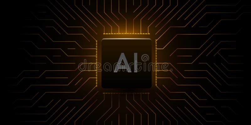 Λαμπερό AI χρυσό τσιπ στην πλακέτα κυκλώματος. Ιστορικό τεχνολογίας. Επεξεργαστής στην τεχνολογία bg. Ενεργοποίηση μικροτσίπ διανυσματική απεικόνιση