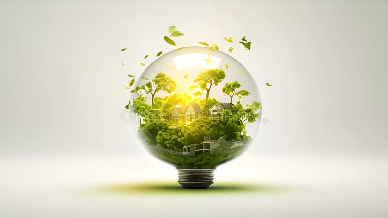 λαμπτήρας ανανεώσιμης ενέργειας με πράσινη ενέργεια. έννοια της πράσινης ενέργειας που απεικονίζει τις ανανεώσιμες και βιώσιμες πη