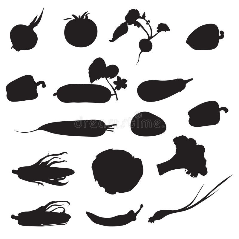 Set of 16 silhouettes of vegetables. Set of 16 silhouettes of vegetables
