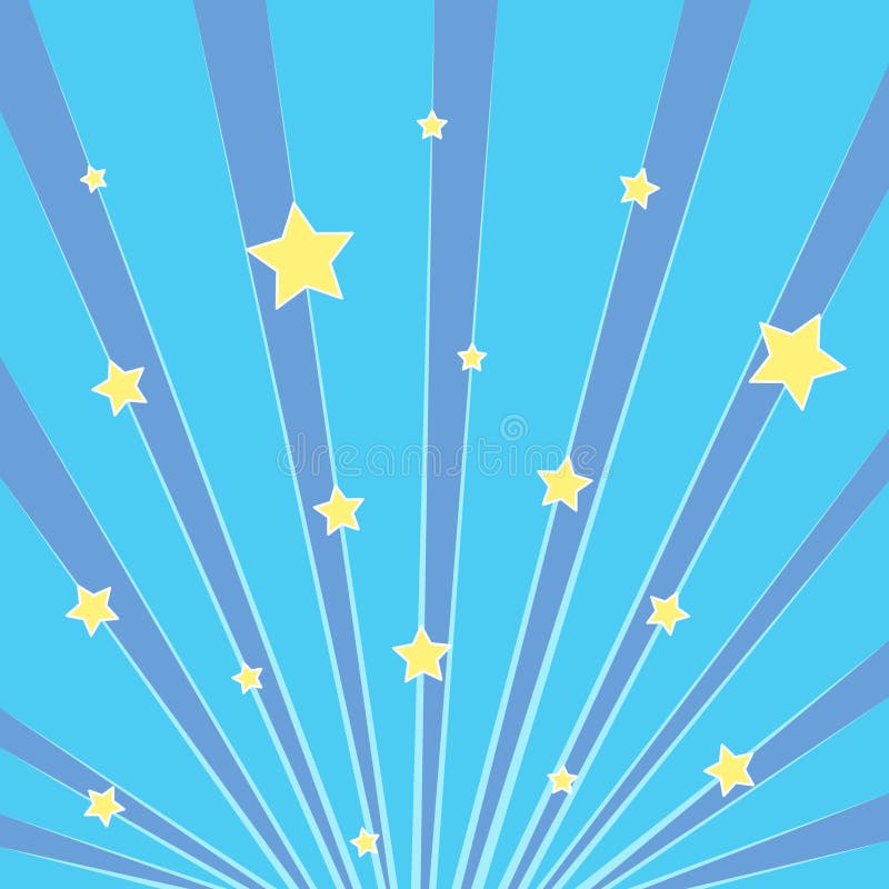 Pop art background blue. Rays of the sun, the sky with yellow stars. Imitation comics style. Vector illustration. Pop art background blue. Rays of the sun, the sky with yellow stars. Imitation comics style. Vector illustration