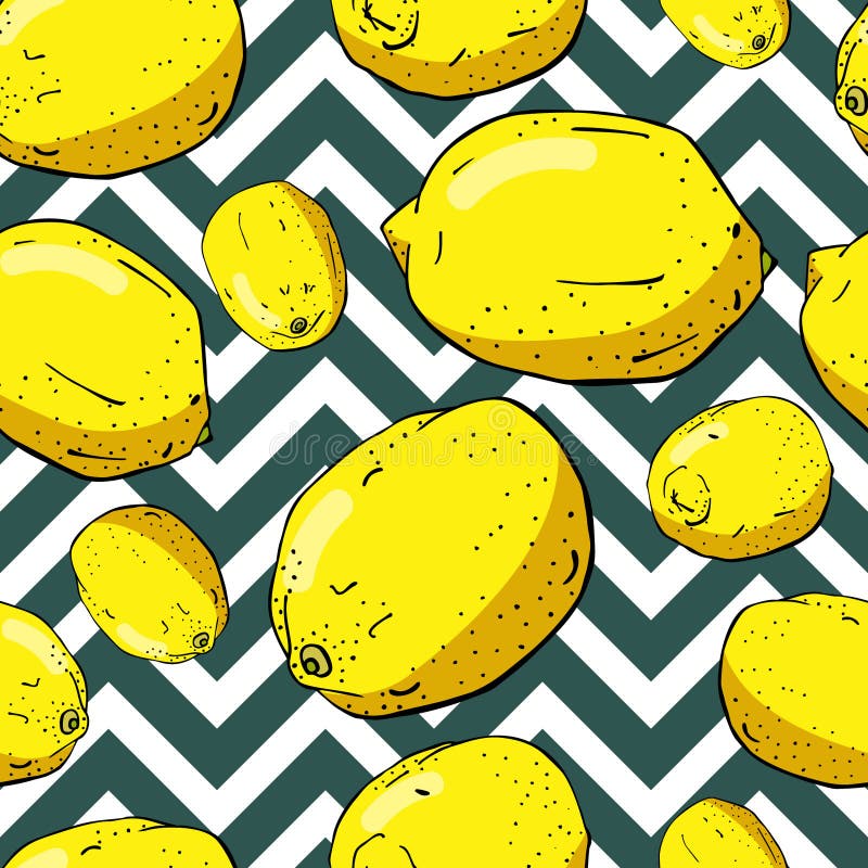 Lemons and zigzags seamless pattern. Pattern with spring, fresh mood. Bright colours design. For fabric design. Lemons and zigzags seamless pattern. Pattern with spring, fresh mood. Bright colours design. For fabric design.