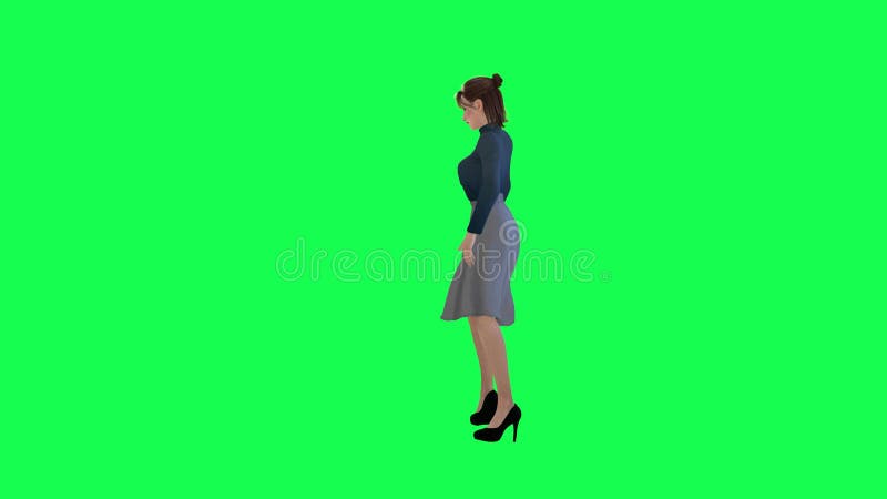 λεπτή γυναίκα με μεγάλο σώμα στην πράσινη οθόνη με μακρύ φόρεμα με ναυτικό