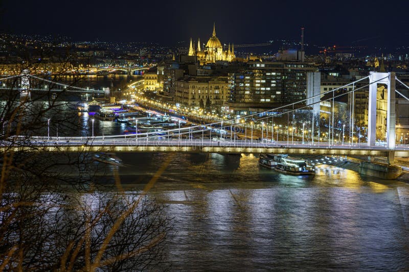 λεπτομέρεια βουδαπέστης skyline elizabeth bridge bridge γέφυρα szechenyi στοκ εικόνα με δικαίωμα ελεύθερης χρήσης