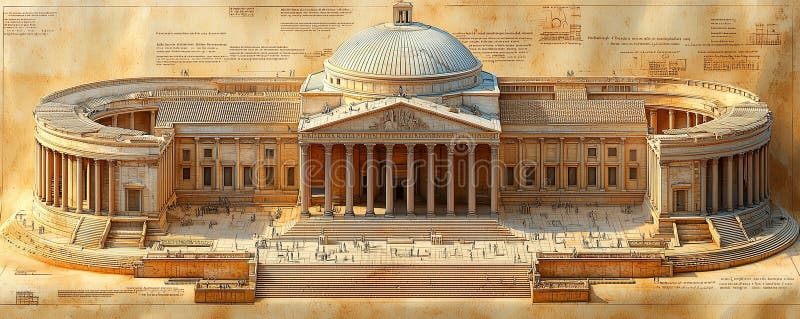 λεπτομερές αρχιτεκτονικό σχέδιο ενός μεγάλου νεοκλασικού κτιρίου διανυσματική απεικόνιση