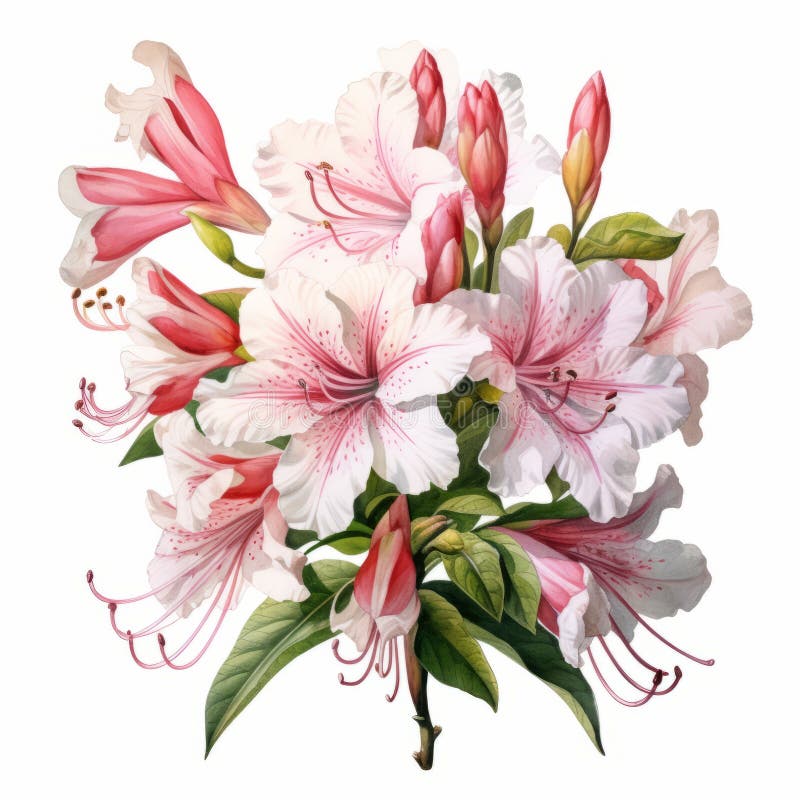 λεπτομερές υδρόχρωμα ανθοδέσμη azalea : φυσική βοτανική τέχνη απεικόνιση αποθεμάτων