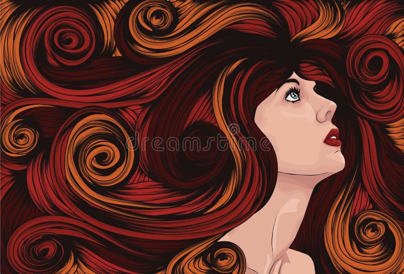 Woman's face with long detailed flowing hair. Woman's face with long detailed flowing hair