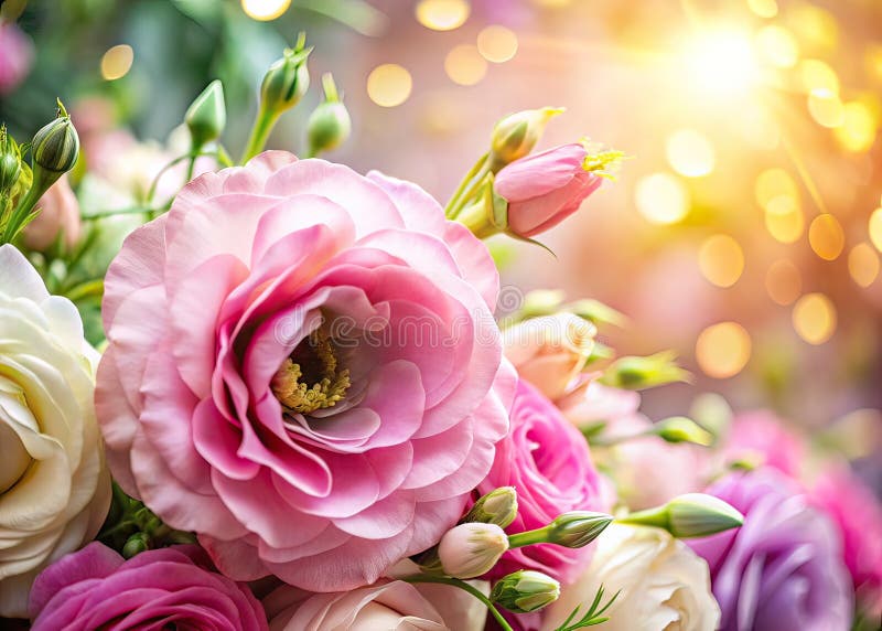 Λεπτό ροζ Eustoma Floral Ένα ρομαντικό παστέλ σχέδιο γάμου για προσκλήσεις για διακόσμηση και άλλα απεικόνιση αποθεμάτων