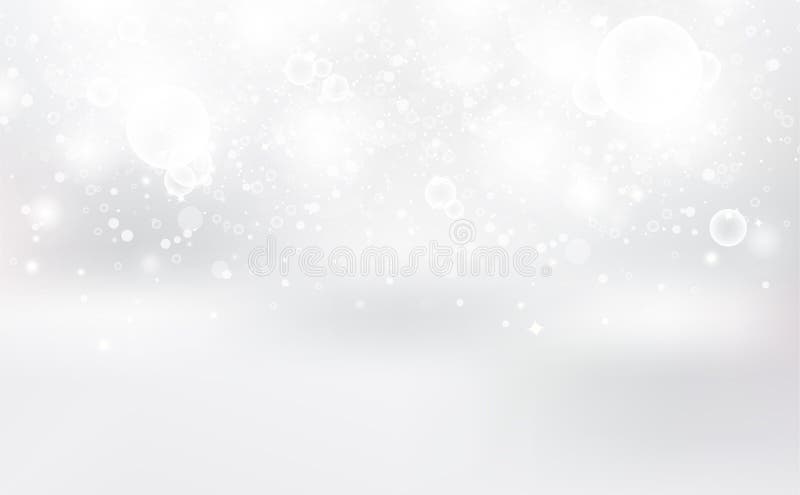 Λευκό Bokeh, αφηρημένο φόντο, ασημένια αστέρια που αναβοσβήνουν το πολυτελές διακοσμητικό για το χειμερινό χειμερινό εποχιακό διά διανυσματική απεικόνιση