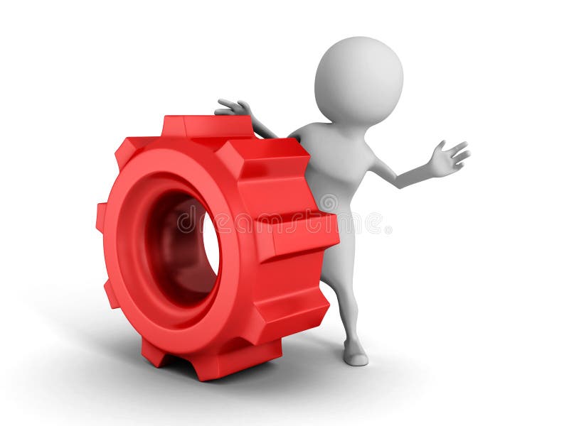 Λευκό τρισδιάστατο άτομο με το κόκκινο cogwheel μηχανικό εργαλείο απεικόνιση αποθεμάτων