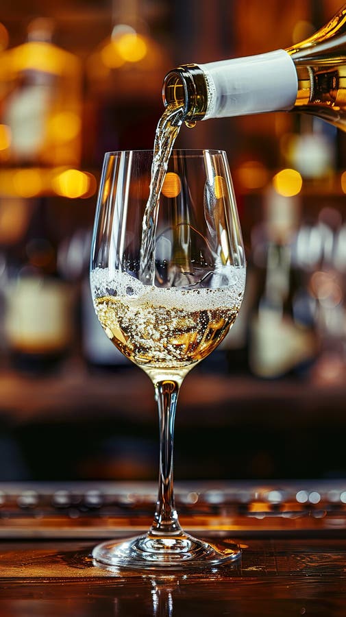 White wine flowing into a glass with a blurred background AI generated. White wine flowing into a glass with a blurred background AI generated