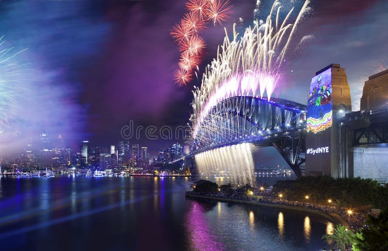 Fireworks on the Sydney Harbour Bridge, Australia on New Years Eve. Fireworks on the Sydney Harbour Bridge, Australia on New Years Eve