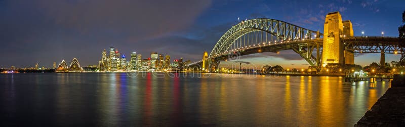 Sydney Harbour Panorama with Opera House and Harbour Bridge at night. Sydney Harbour Panorama with Opera House and Harbour Bridge at night