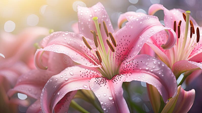 lilies pink lillies illustration flower macro, shot camera, zooms intricate lilies pink lillies AI generated. lilies pink lillies illustration flower macro, shot camera, zooms intricate lilies pink lillies AI generated