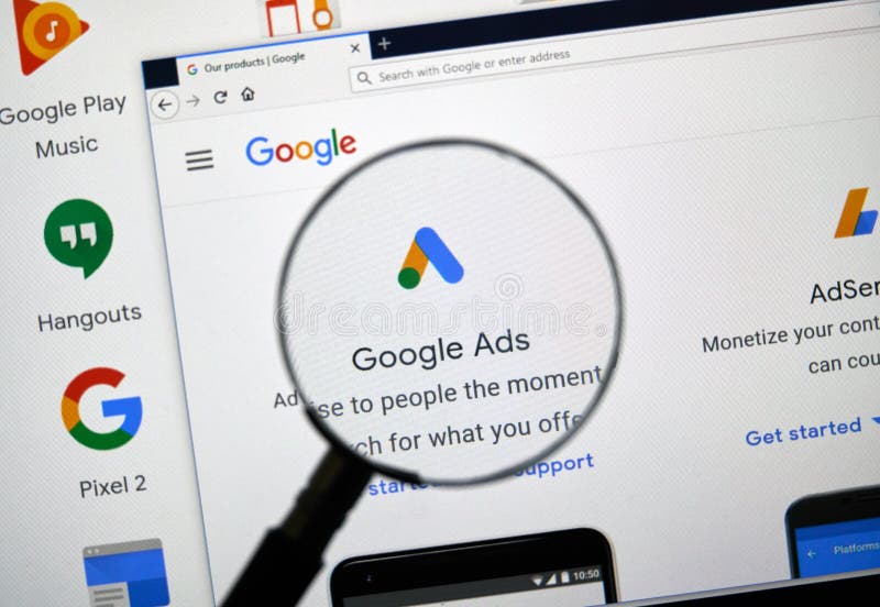 MONTREAL, CANADA - APRIL 26, 2019: Google Ads logo and app on a home page. Google is an American multinational technology company that specializes on Internet services and products, icons, web, search, engine, drive, docs, background, closeup, concept, screen, alphabet, digital, communication, connection, online, application, symbol, modern, sign, play, cloud, glass, magnifying, display, market, global, data, electronic, media, editorial, user, illustrative, apps, googlecom, illustrative-editorial. MONTREAL, CANADA - APRIL 26, 2019: Google Ads logo and app on a home page. Google is an American multinational technology company that specializes on Internet services and products, icons, web, search, engine, drive, docs, background, closeup, concept, screen, alphabet, digital, communication, connection, online, application, symbol, modern, sign, play, cloud, glass, magnifying, display, market, global, data, electronic, media, editorial, user, illustrative, apps, googlecom, illustrative-editorial