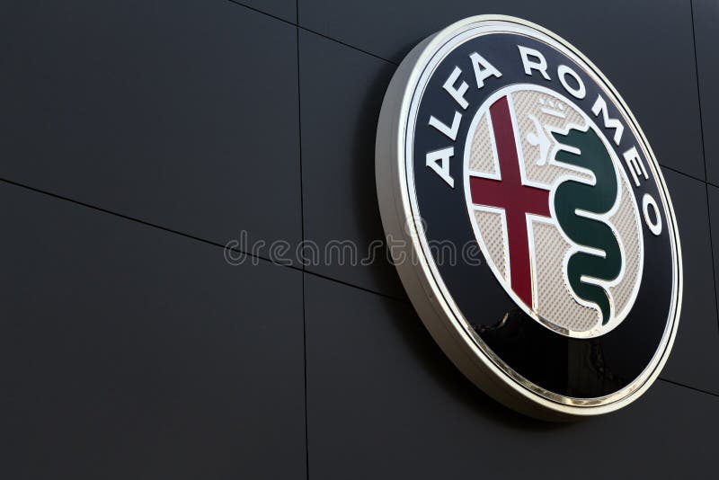 Leganes, Spain - SEPTEMBER 1, 2018: Alfa Romeo dealership logo. Alfa Romeo is an italian automobile manufacturer. Leganes, Spain - SEPTEMBER 1, 2018: Alfa Romeo dealership logo. Alfa Romeo is an italian automobile manufacturer