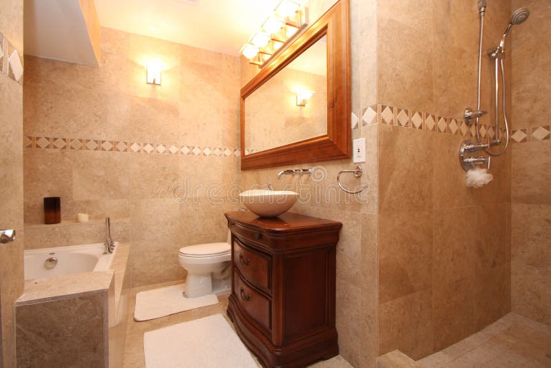 Modern Bathroom with tub and tile shower. Modern Bathroom with tub and tile shower.