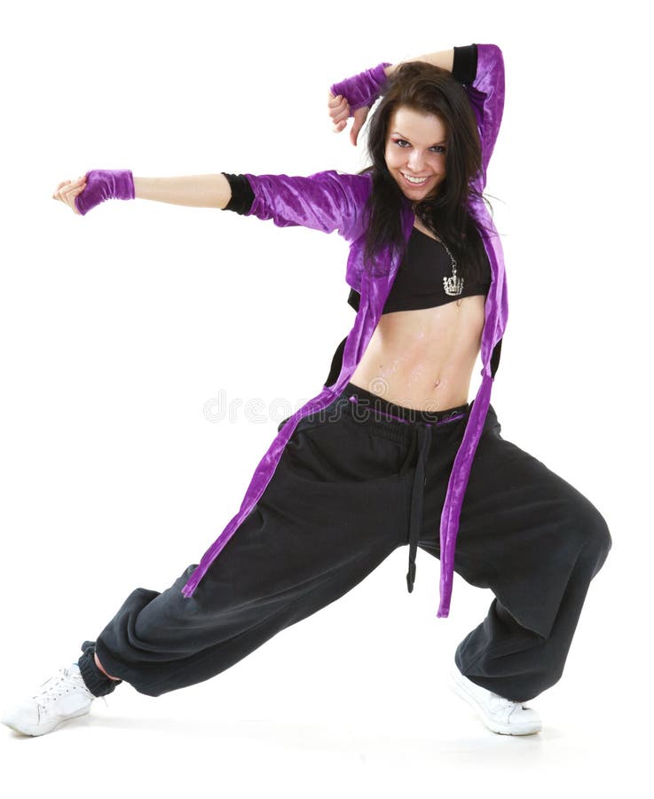 Young hip hop dancer posing on white background. Young hip hop dancer posing on white background