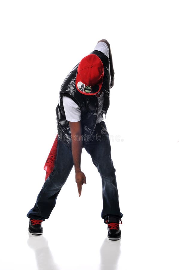 Hip Hop style dancer performing isolated against a white background. Hip Hop style dancer performing isolated against a white background