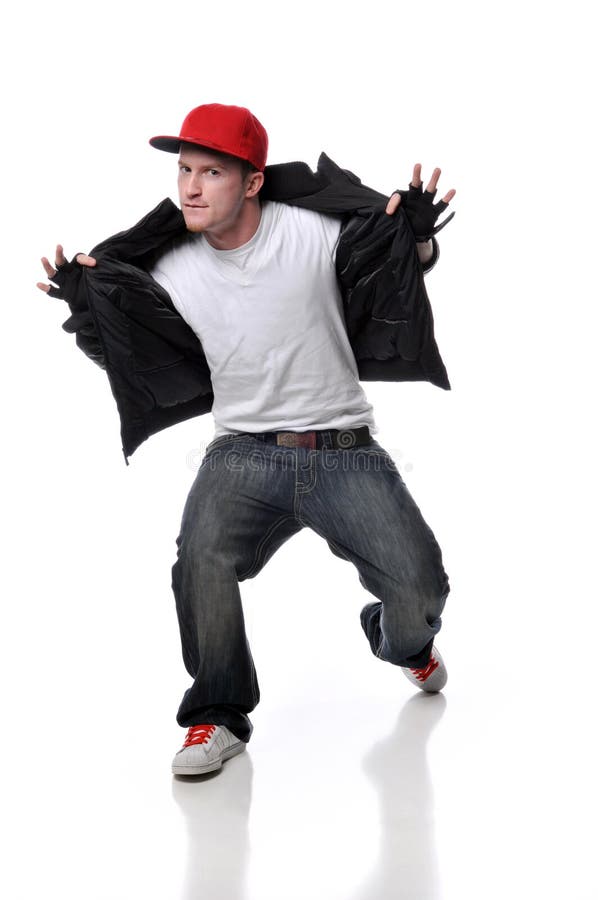 Hip Hop style dancer performing isolated against a white background. Hip Hop style dancer performing isolated against a white background