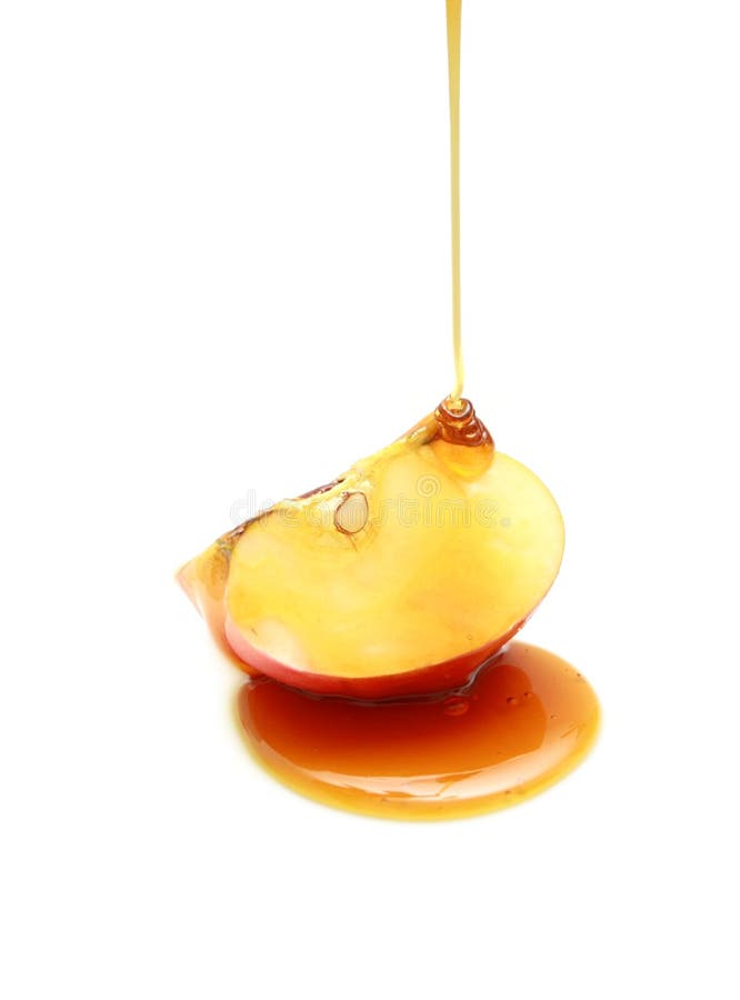 Apple with honey isolated on whit background. Apple with honey isolated on whit background