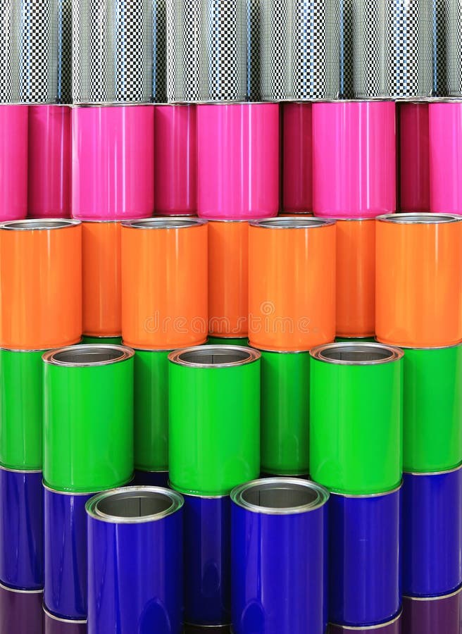 Colorful metal cans for packing of paints. Colorful metal cans for packing of paints