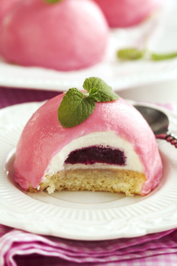 Μίνι κέικ με τη μαύρη σταφίδα και κρεμώδες mousse στοκ φωτογραφίες με δικαίωμα ελεύθερης χρήσης
