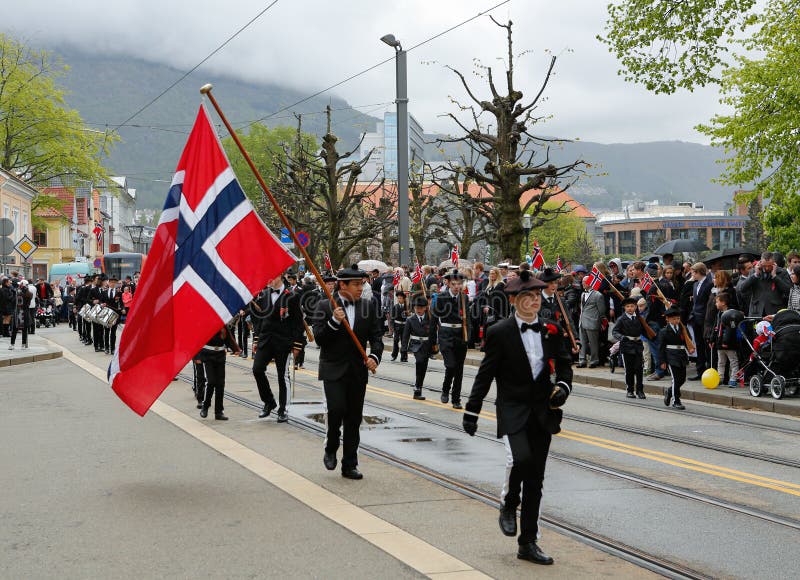 BERGEN / NORWAY - May 17, 2016: National day in Norway. Norwegians at traditional celebration and parade. BERGEN / NORWAY - May 17, 2016: National day in Norway. Norwegians at traditional celebration and parade.