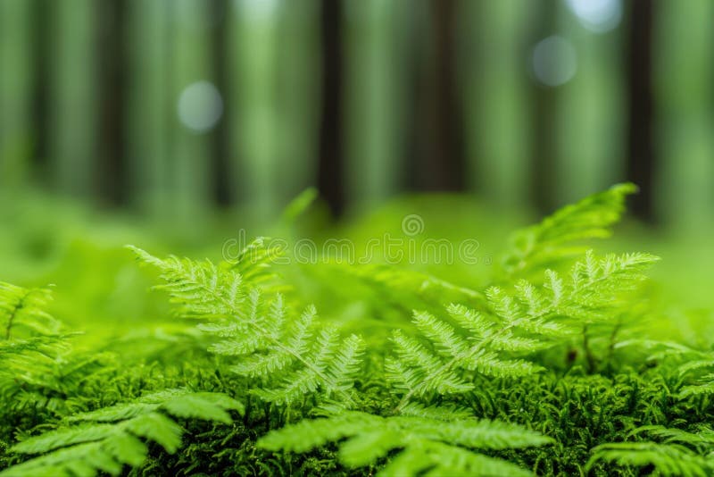 Μαγεμένη Δασική Χλωρίδα : Λεπτομέρεια Lush Fern και Moss ελεύθερη απεικόνιση δικαιώματος