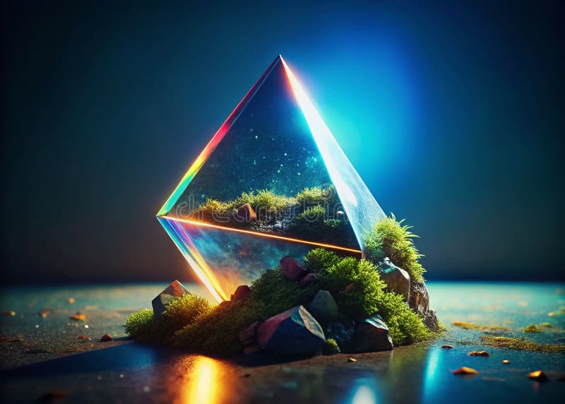 Μαγεμένο Βαθύ Μπλε Χρυσό A Vintage Prism Οπτικό Feast of Λάμψη Σωματιδίων και Μωλωπισμένα Αντικείμενα 3D Stone απεικόνιση αποθεμάτων