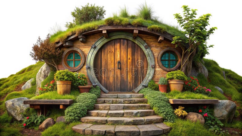 Μαγευτική είσοδος HobbitStyle Treehouse με Stone Step Step Remote PNG για Adventure Game Assets ή για έργα σχεδίασης διανυσματική απεικόνιση