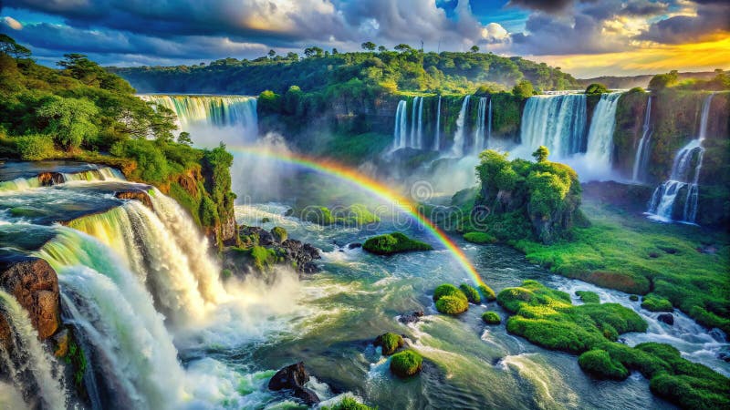 Μαγευτικό Iguazu Καταρρέει Καταρράκτης στον Πλούσιο Νοτιοαμερικανικό Τροπικό Δάσος Εντυπωσιακή λεπτομέρεια διανυσματική απεικόνιση
