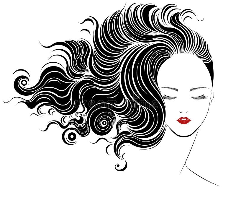 Long hair style icon, logo women face on white background,. Long hair style icon, logo women face on white background,