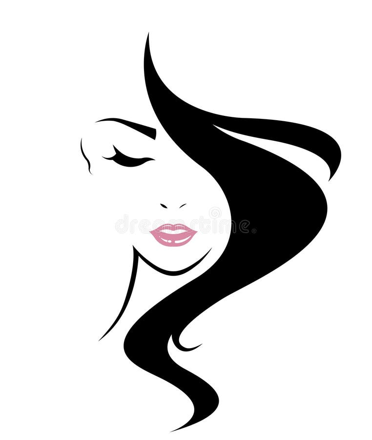 Long hair style icon, logo women face on white background,. Long hair style icon, logo women face on white background,