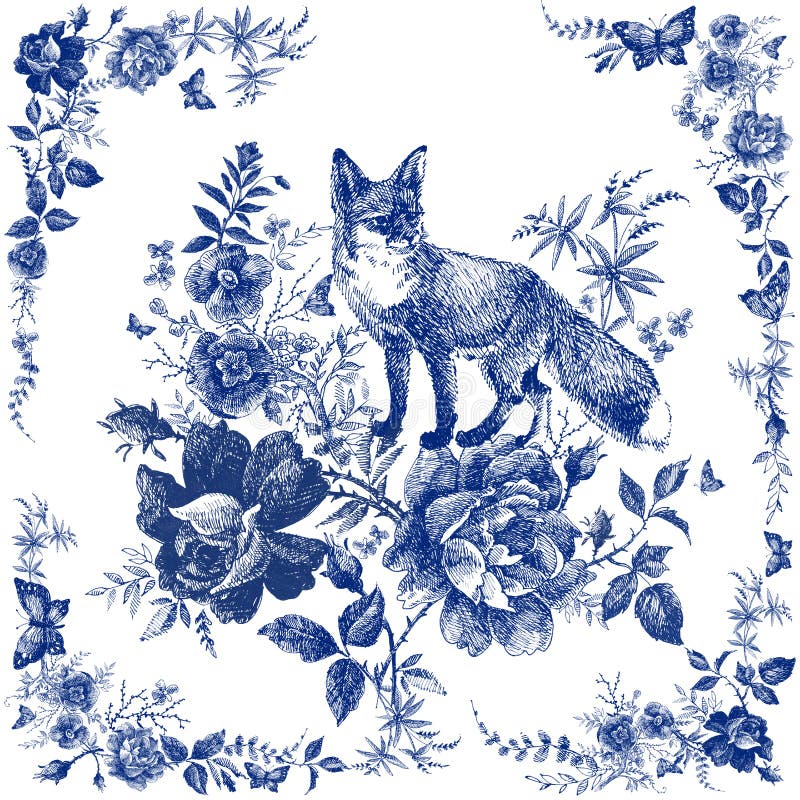 Μαντίλι μεταξιού με floral και το άγριο ζώο Απεικόνιση φασιανών Εκλεκτής ποιότητας σάλι σχεδίου με τα τριαντάφυλλα Δάσος παραμυθι διανυσματική απεικόνιση