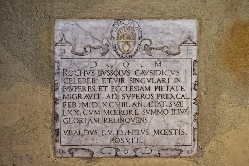 Marble inscription of XV century inside medieval church. Marble inscription of XV century inside medieval church