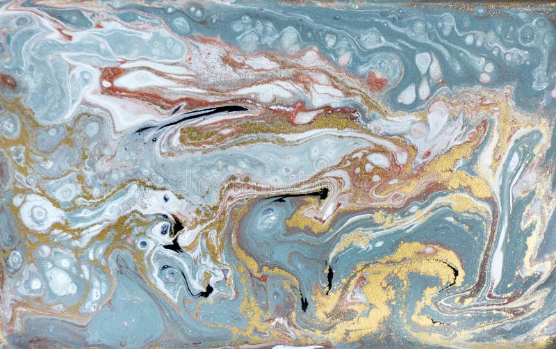 Μαρμάρινο αφηρημένο ακρυλικό υπόβαθρο Marbling φύσης μπλε σύσταση έργου τέχνης ακτινοβολήστε χρυσός στοκ φωτογραφίες