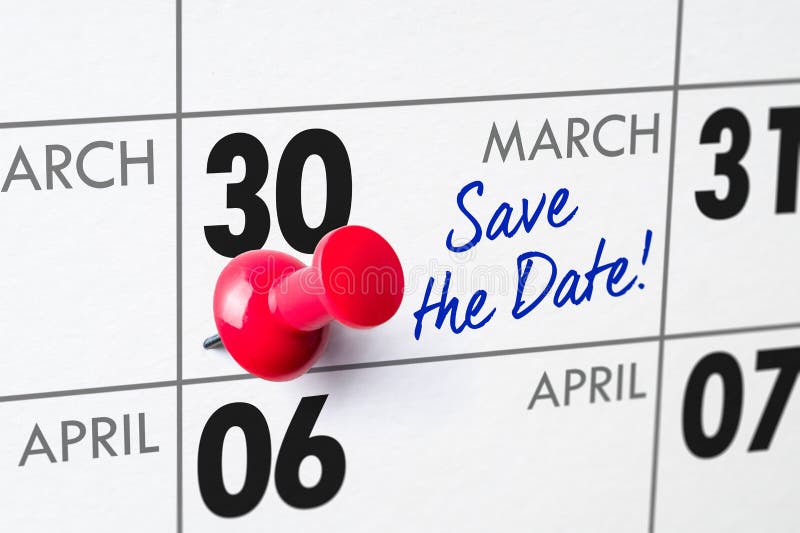 Wall calendar with a red pin - March 30. Wall calendar with a red pin - March 30