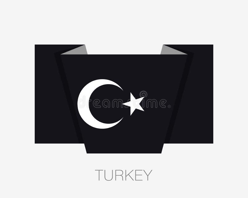 Μαύρη τουρκική σημαία με την άσπρα ημισέληνο και το αστέρι Επίπεδο εικονίδιο Wavin
