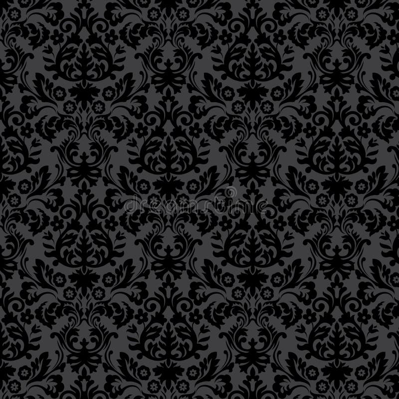 Μαύρο damask εκλεκτής ποιότητας floral σχέδιο διανυσματική απεικόνιση