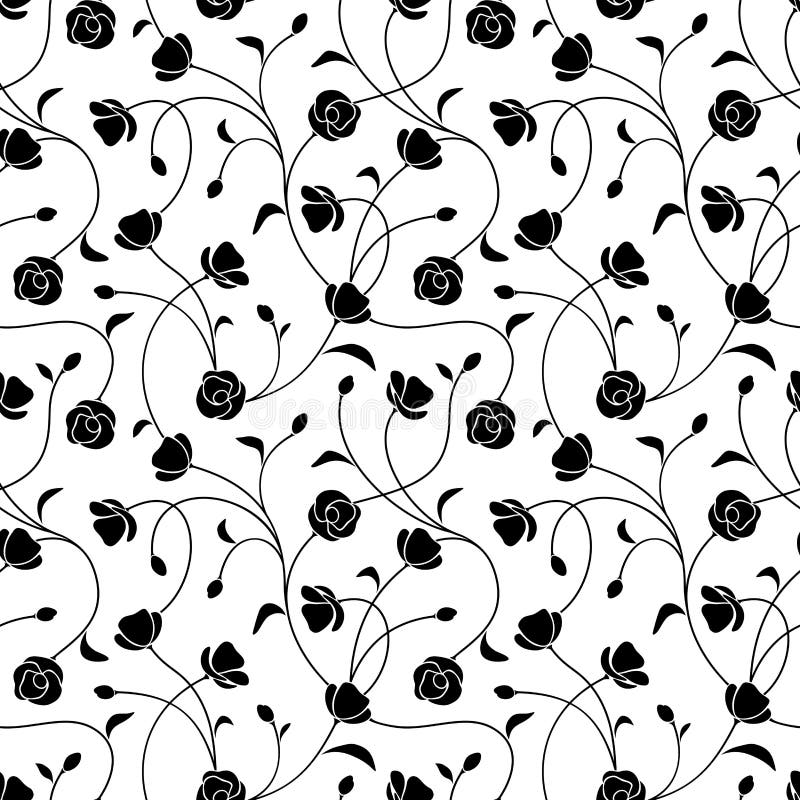 μαύρο floral άνευ ραφής λευκό πρ& επίσης corel σύρετε το διάνυσμα απεικόνισης ελεύθερη απεικόνιση δικαιώματος