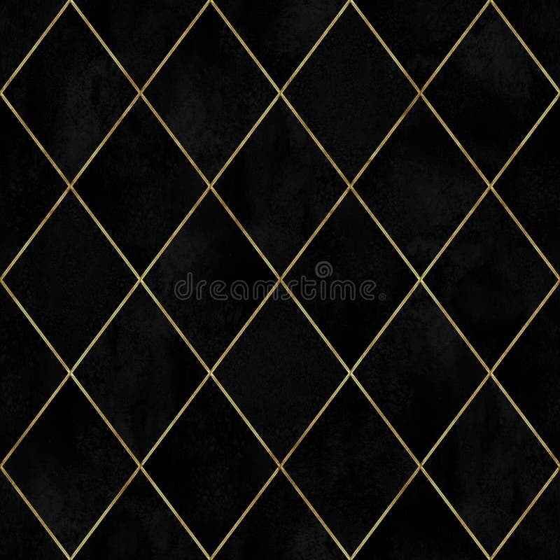 Watercolor black velvet argyle abstract geometric plaid seamless pattern with gold glitter line contour. Watercolour hand drawn luxury velour fabric texture background. Print for textile, wallpaper. Watercolor black velvet argyle abstract geometric plaid seamless pattern with gold glitter line contour. Watercolour hand drawn luxury velour fabric texture background. Print for textile, wallpaper.