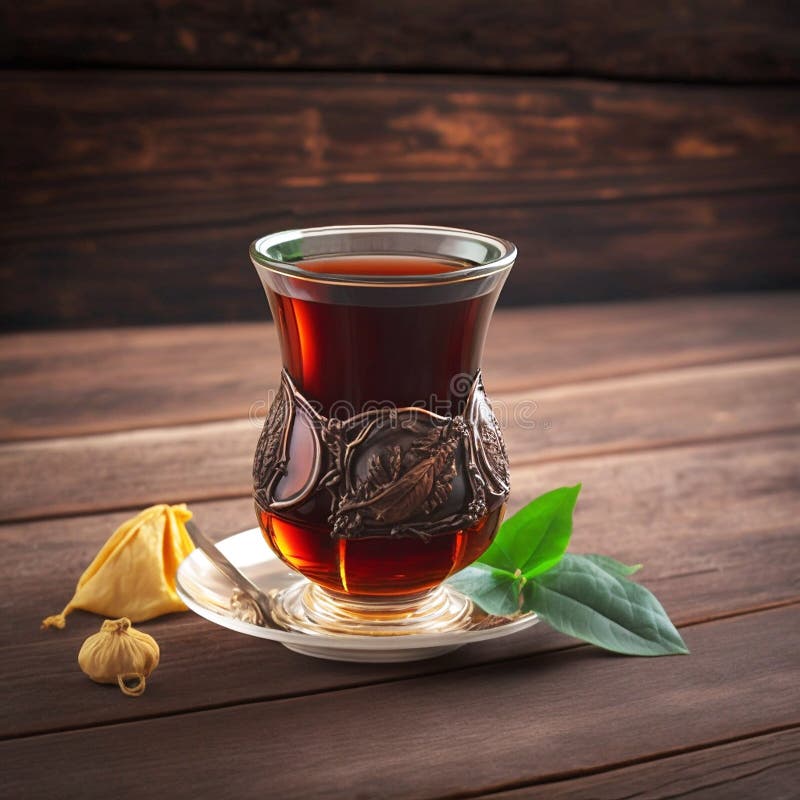 μαύρο τούρκικο τσάι σε παραδοσιακό ασιατικό διαφανές γυαλί σε σκούρο φόντο.