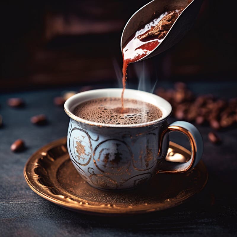 μαύρος τούρκος καφές σε διακοσμητική κούπα με ανατολίτικο μοτίβο σε σκούρο φόντο