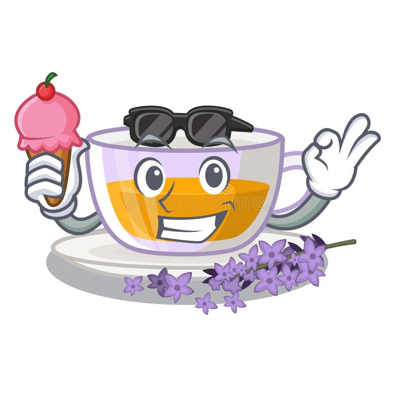 Με lavender παγωτού το τσάι που απομονώνεται με τα κινούμενα σχέδια ελεύθερη απεικόνιση δικαιώματος