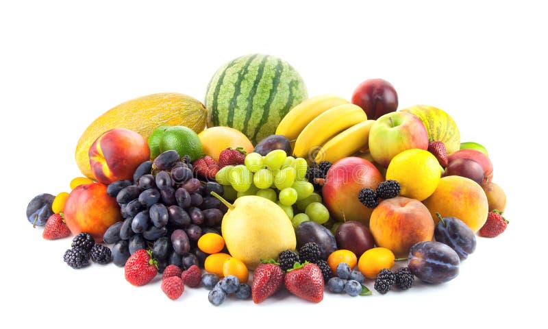 Μεγάλη κατάταξη των φρέσκων οργανικών φρούτων που απομονώνονται στο λευκό