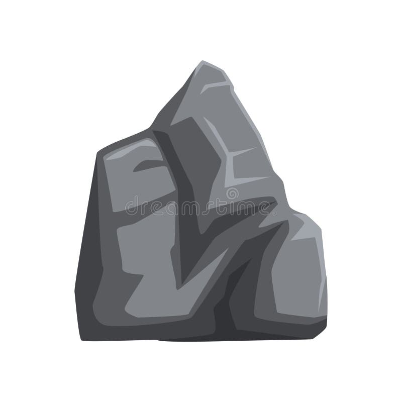Large and heavy stone with lights and shadows. Solid mountain rock. Big gray boulder. Decorative element for map or landscape background of mobile video game. Cartoon vector icon isolated on white. Large and heavy stone with lights and shadows. Solid mountain rock. Big gray boulder. Decorative element for map or landscape background of mobile video game. Cartoon vector icon isolated on white.