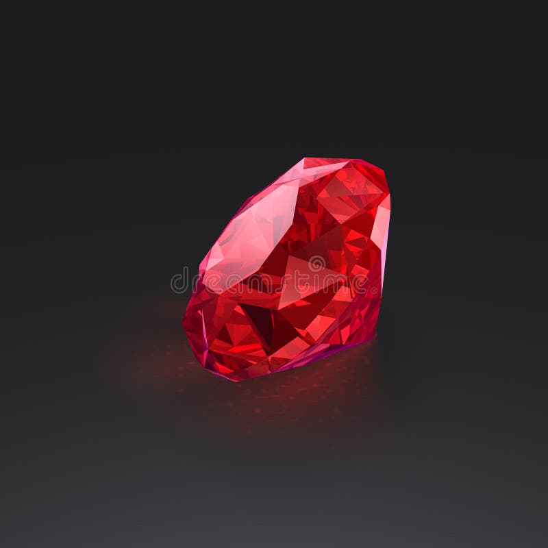 A large red glittering ruby, shining on a dark surface. A large red glittering ruby, shining on a dark surface.