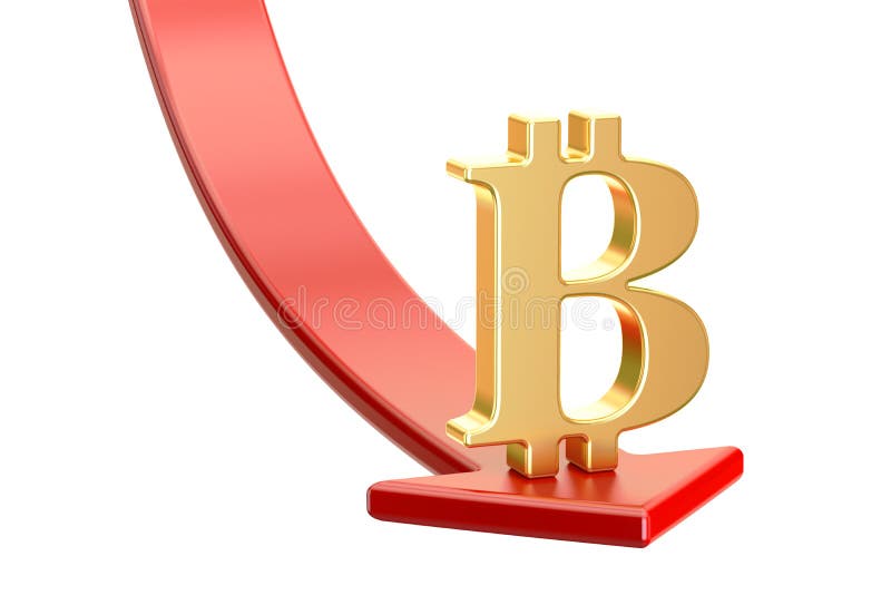 Μειωμένο κόκκινο βέλος με το σύμβολο του bitcoin, έννοια κρίσης τρισδιάστατο ren απεικόνιση αποθεμάτων Μειωμένο κόκκινο βέλος με το σύμβολο του bitcoin, έννοια κρίσης τρισδιάστατο ren απεικόνιση αποθεμάτων